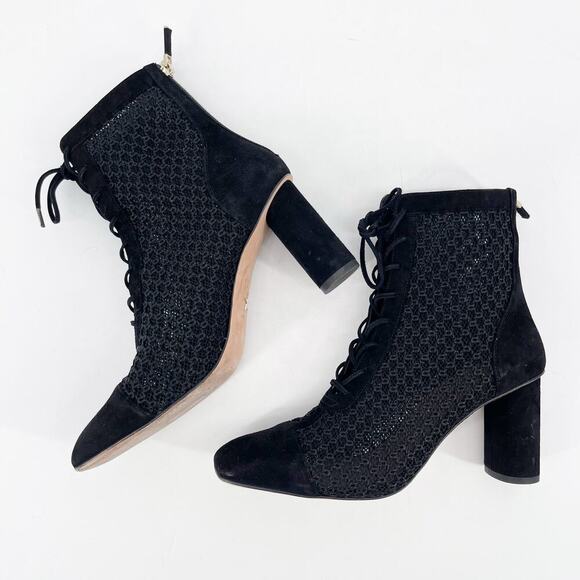 Dior Black Suede Crochet Mesh Naughtily-D Lace Up Heeled Ankle Boot size EU 38 - Picture 4 of 11